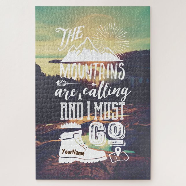 The Mountains are Calling Typography Your Photo Jigsaw Puzzle (Vertical)