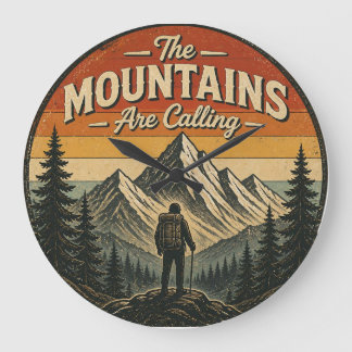 The Mountains Are Calling – Vintage Hiking Large Clock