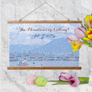 The Mountains are Calling Vivid Blue Lake & Boat Hanging Tapestry