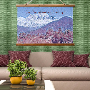 The Mountains are Calling Vivid Blue Snow Clad Hanging Tapestry