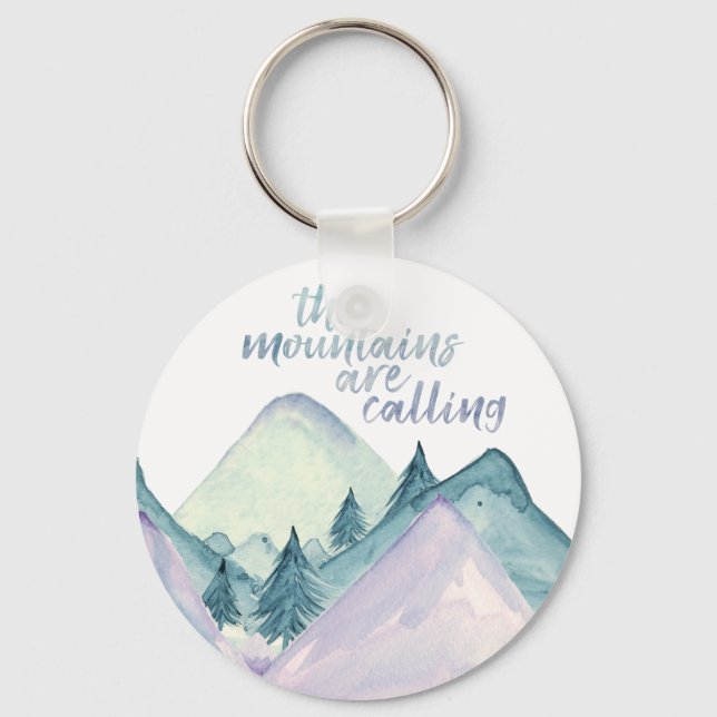 The Mountains Are Calling Watercolor Keychain (Front)