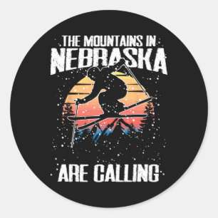 The Mountains In Nebraska Are Calling Funny Skiing Classic Round Sticker