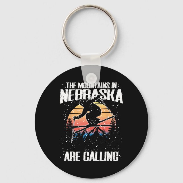 The Mountains In Nebraska Are Calling Funny Skiing Key Ring (Front)