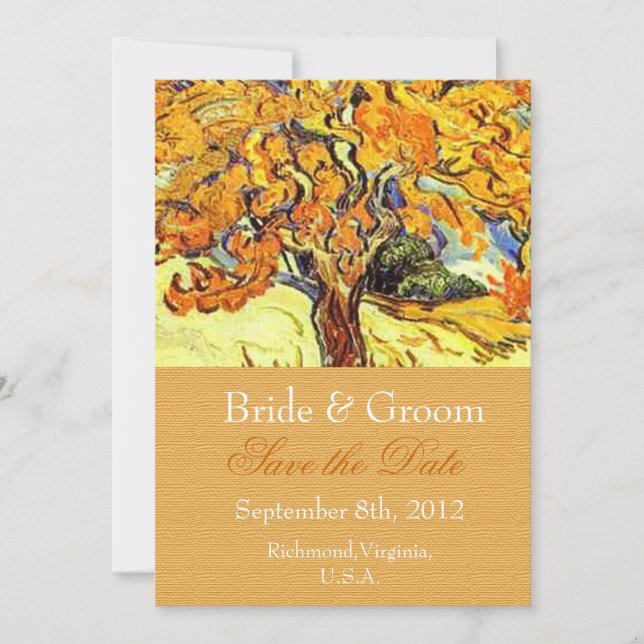 The Mulberry Tree save the date invitations. (Front)