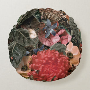 The mural on the wall. Flowers and plants with ins Round Cushion