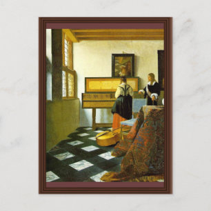 The Music Lesson By Vermeer Van Delft Jan Postcard