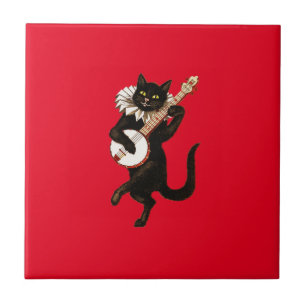 The Musical Cat on Red Ceramic Tile