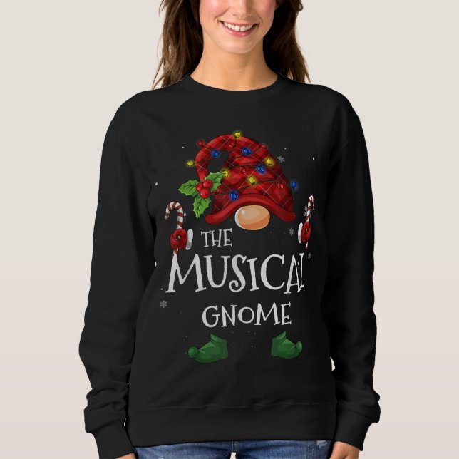 The Musical Gnome Buffalo Plaid Christmas Tree Lig Sweatshirt (Front)