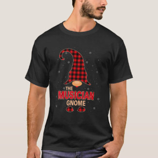 The Musician Gnome Christmas Red Buffalo Plaid Paj T-Shirt