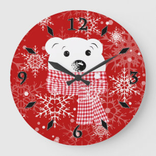 The muzzle of a polar bear, Christmas   Large Clock