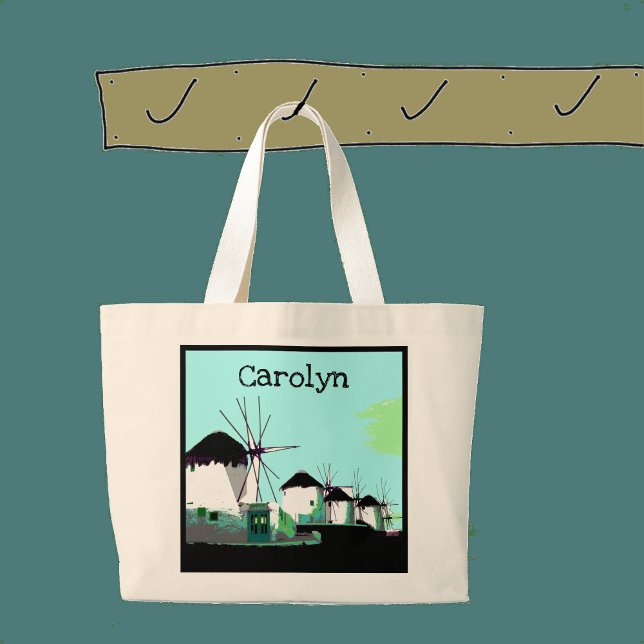 The Mykonos Windmills, Cyclades, Greece Your name. Large Tote Bag (Creator Uploaded)