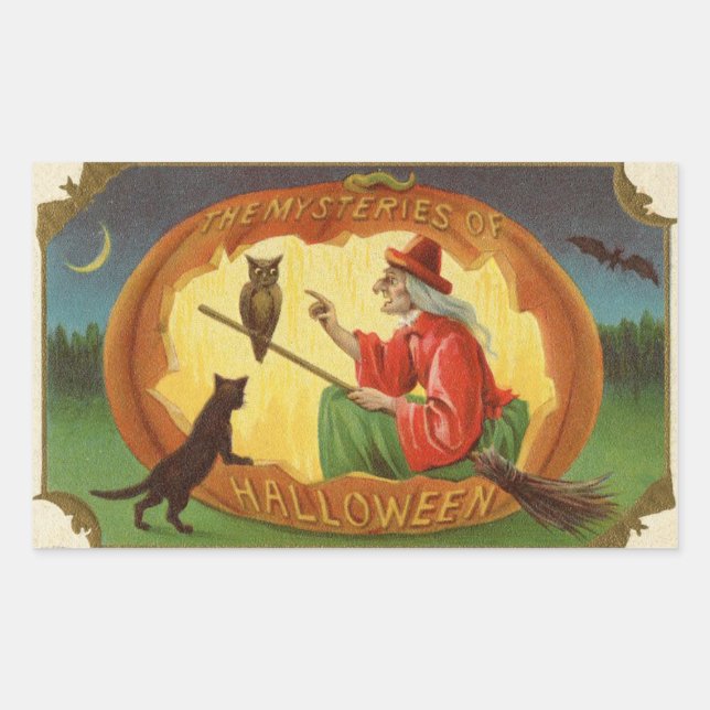 The Mysteries of Halloween Witch Vintage Rectangular Sticker (Front)