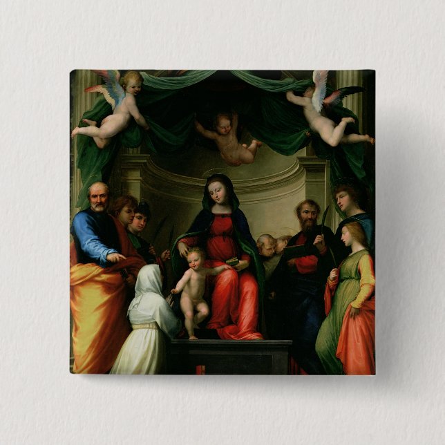 The Mystic Marriage of St. Catherine of Siena with 15 Cm Square Badge (Front)