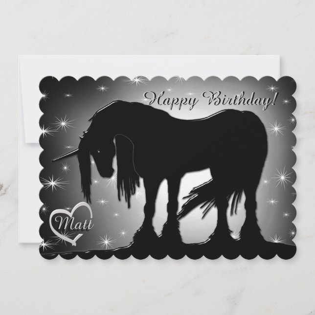 The Mystical Black Unicorn Birthday (Hazy Moon) Card (Front)