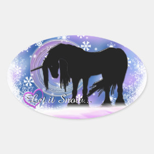 The Mystical Black Unicorn (Let It Snow) Oval Sticker