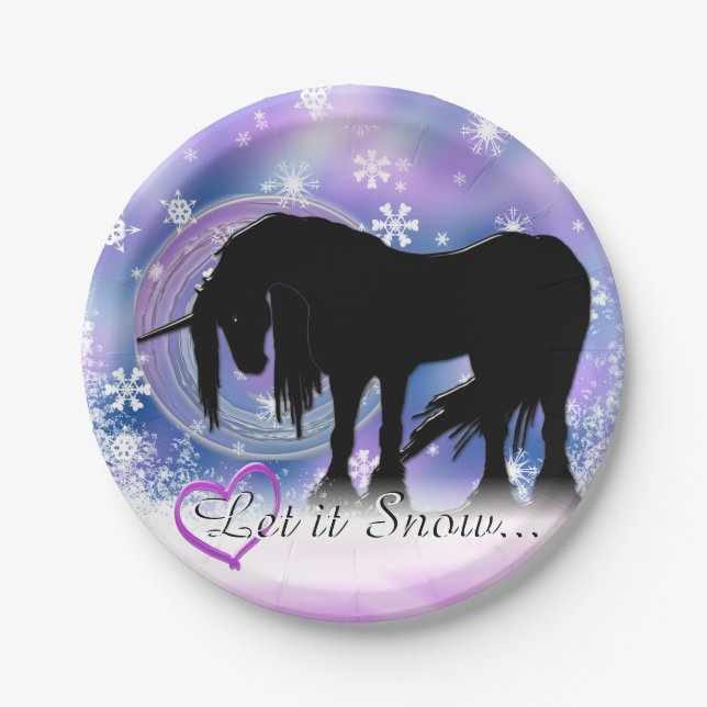 The Mystical Black Unicorn (Let It Snow) Paper Plate (Front)