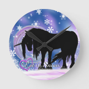 The Mystical Black Unicorn (Let It Snow) Round Clock