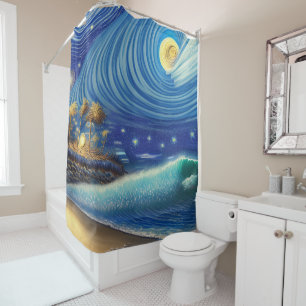 The Mysticism of a Blue Wave Shower Curtain