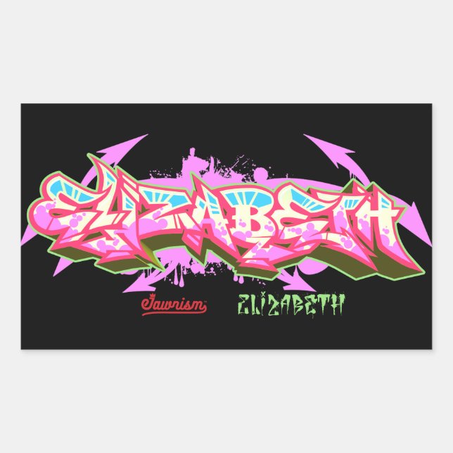 The name Elizabeth in graffiti-Stickers-Rectangle Rectangular Sticker (Front)