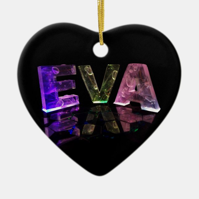 The Name Eva in 3D Lights (Photograph) Ceramic Ornament (Front)