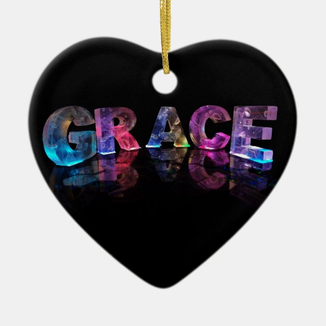 The Name Grace in 3D Lights (Photograph) Ceramic Tree Decoration (Front)
