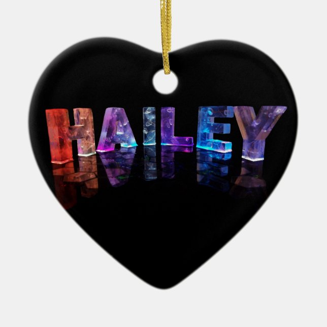 The Name Hailey in 3D Lights (Photograph) Ceramic Ornament (Front)