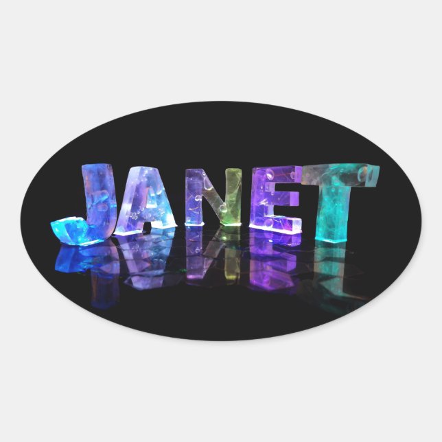 The Name Janet in 3D Lights (Photograph) Oval Sticker (Front)
