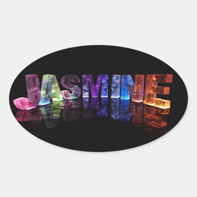 The Name Jasmine in 3D Lights (Photograph) Oval Sticker (Front)
