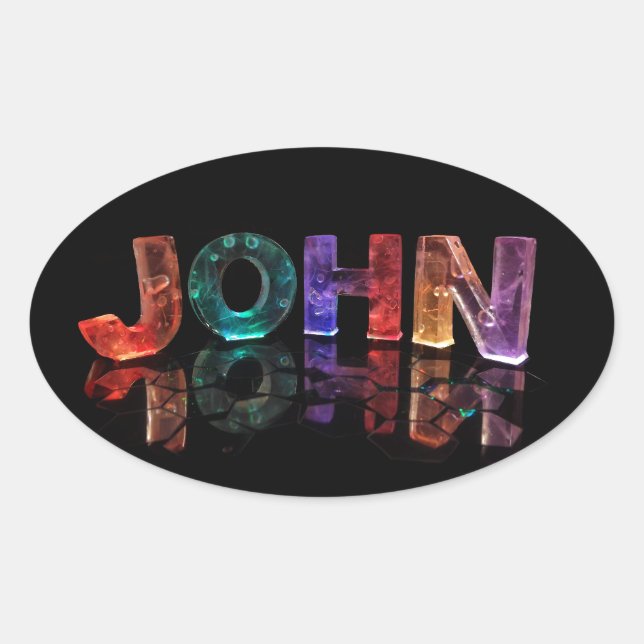 The Name John in 3D Lights (Photograph) Oval Sticker (Front)