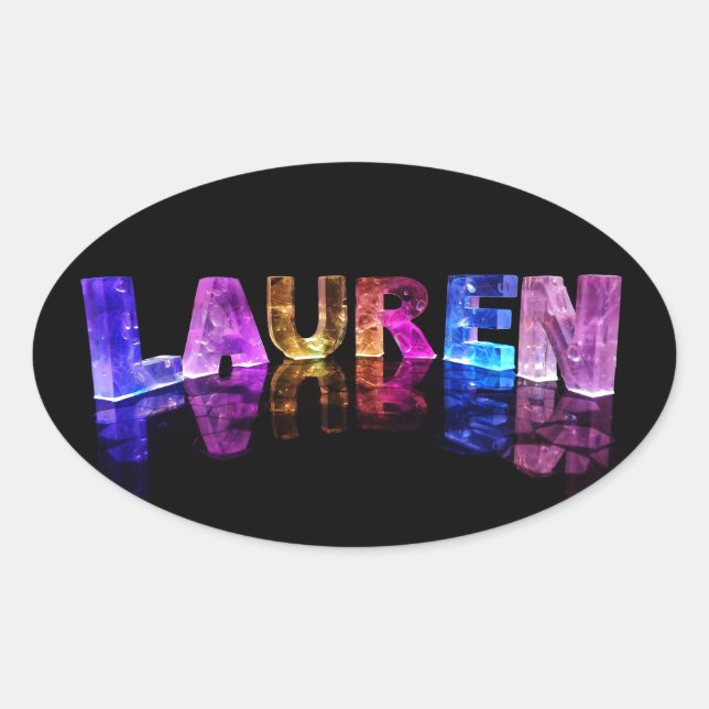 The Name Lauren in 3D Lights (Photograph) Oval Sticker (Front)