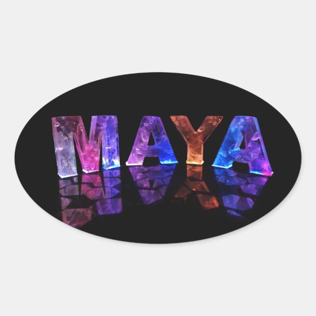 The Name Maya in 3D Lights (Photograph) Oval Sticker (Front)