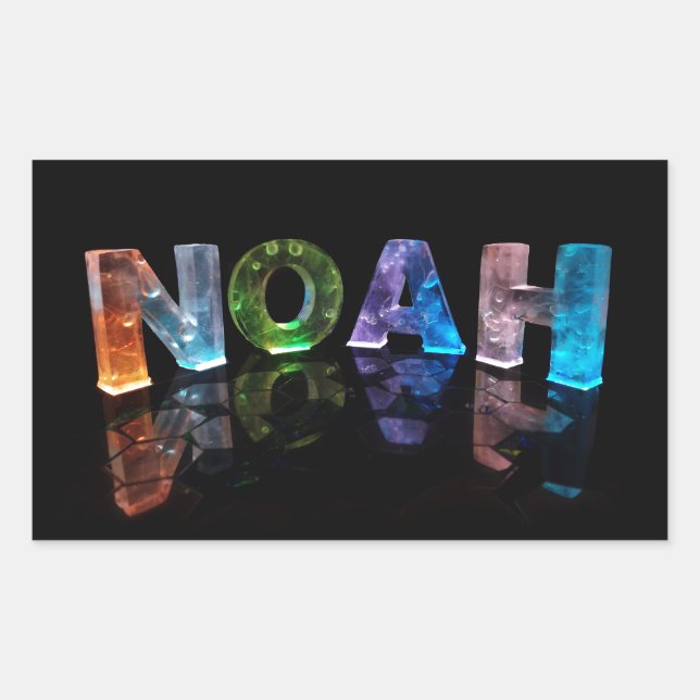 The Name Noah in 3D Lights (Photograph) Rectangular Sticker (Front)