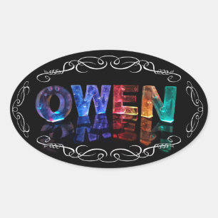 The Name Owen -  Name in Lights (Photograph) Oval Sticker