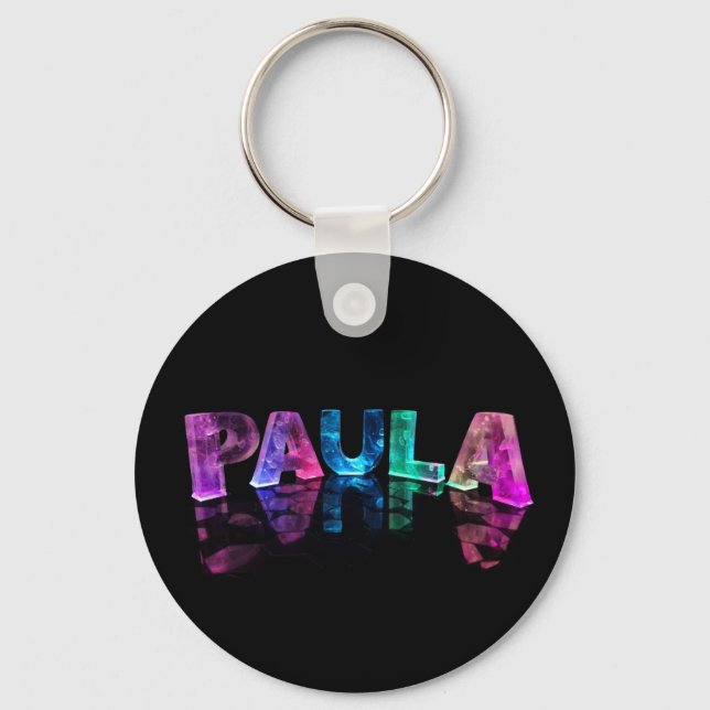The Name Paula in 3D Lights (Photograph) Key Ring (Front)