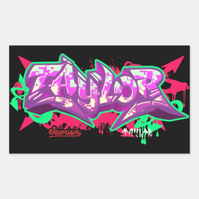 The name Taylor in graffiti-Rectangle Stickers (Front)