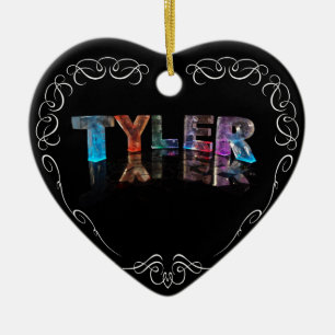 The Name Tyler -  Name in Lights (Photograph) Ceramic Tree Decoration