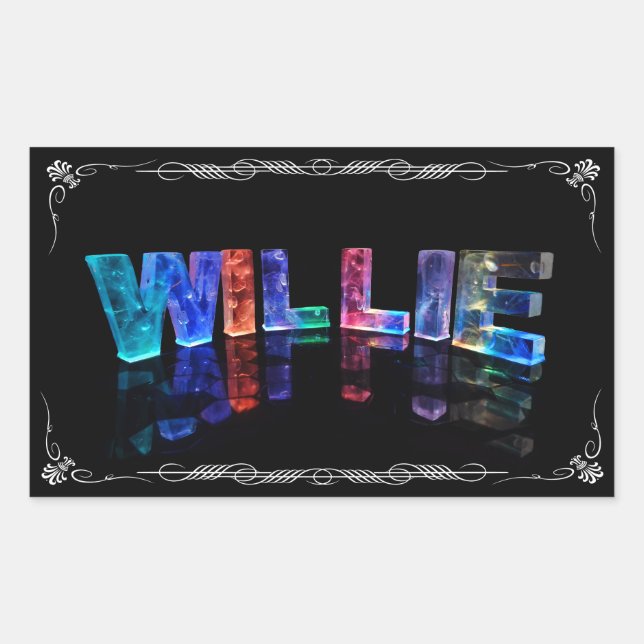 The Name Willie -  Name in Lights (Photograph) Rectangular Sticker (Front)