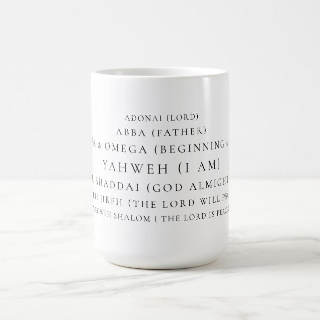 The Names of God Typography Christian Coffee Mug (Center)