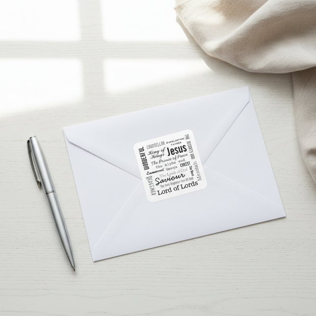 The Names of Jesus Script Text Square Sticker (Creator Uploaded)