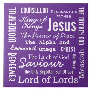 The Names of Jesus White Text Ceramic Tile