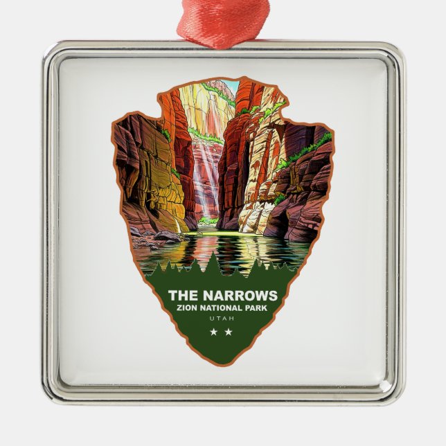 The Narrows Zion National Park Arrowhead Metal Ornament (Front)