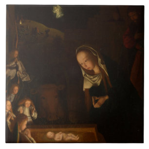 The Nativity at Night (Birth of Jesus, Christmas) Ceramic Tile