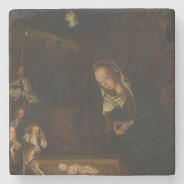 The Nativity at Night (Birth of Jesus, Christmas) Stone Coaster (Front)