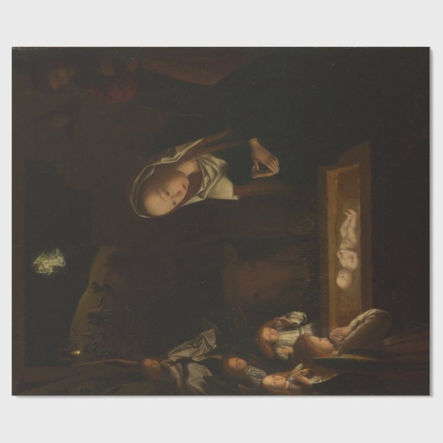The Nativity at Night (Birth of Jesus, Christmas) Wrapping Paper (Flat)