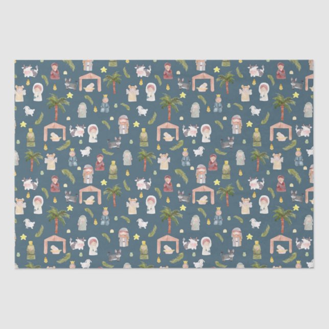 The Nativity Christmas holiday Navy  Tissue Paper (Front)