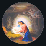 The Nativity of Christ Classic Round Sticker<br><div class="desc">Stickers featuring Vladimir Borovikovsky’s religious painting The Nativity of Christ (1757-1825). Mother Mary holds the newborn Jesus in his manger with a stable full of animals,  angels,  and shepherds looking on. A meaningful gift for Christmas and religious celebration.</div>