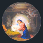 The Nativity of Christ Classic Round Sticker<br><div class="desc">Stickers featuring Vladimir Borovikovsky’s religious painting The Nativity of Christ (1757-1825). Mother Mary holds the newborn Jesus in his manger with a stable full of animals,  angels,  and shepherds looking on. A meaningful gift for Christmas and religious celebration.</div>