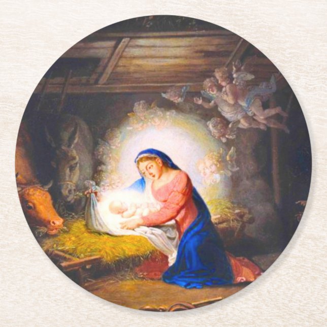 The Nativity of Christ Round Paper Coaster (Front)