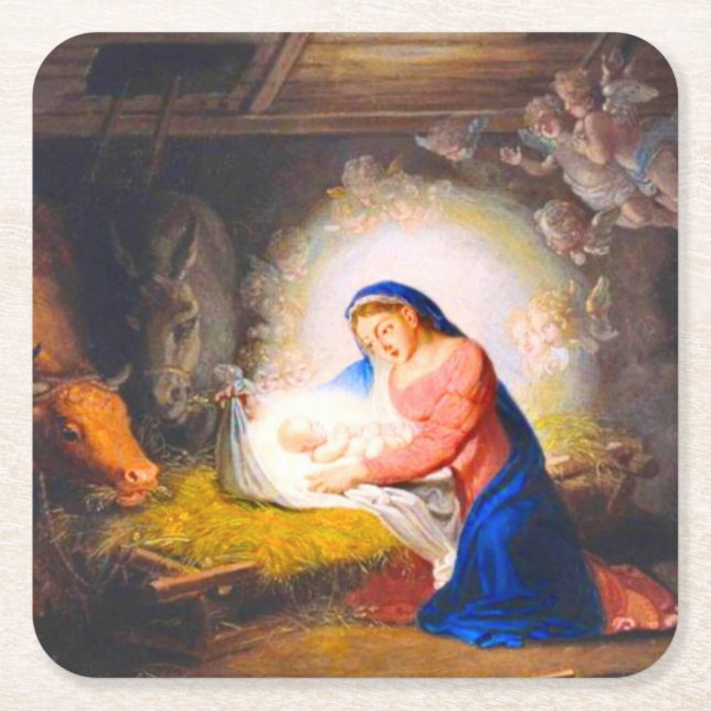 The Nativity of Christ Square Paper Coaster (Front)