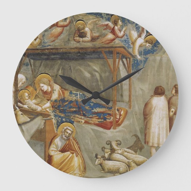The Nativity of Jesus Christ by Giotto  Large Clock (Front)